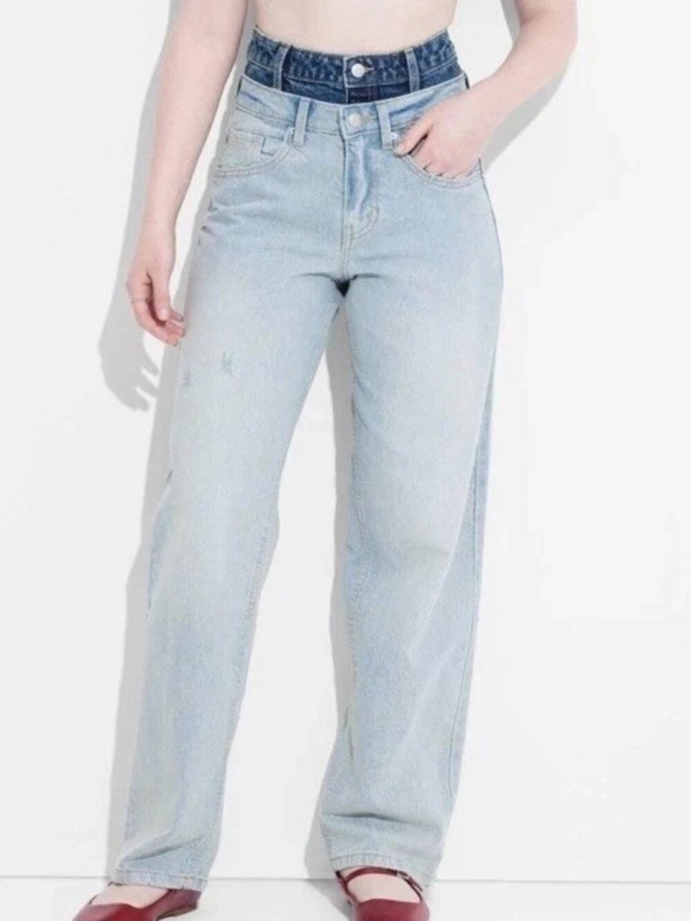 NWT Wild Fable Size 6 Light Wash Double Waist Midrise 90s Relaxed Straight Jeans